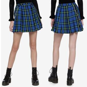 Hot Topic Blue & Green Plaid Print Pleated Mini Skirt Juniors Size Small